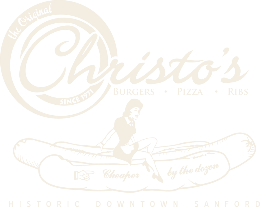 Vintage Christo's art: Freida seated on a pile of footlong hot dogs, cheaper by the dozen, historic Downtown Sanford